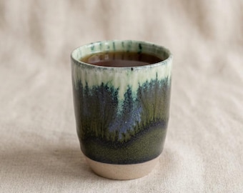 Ceramic mug, cappuccino cup without handle, coffee mug, tea cup "Azeitona", dark green, 200ml, 1 piece - handmade in Portugal