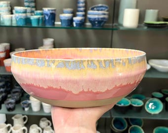 Salatschüssel große Salatschale Schüssel, Obstschale, Keramikschale in Rosa Pink Por do sol ø26cm mit Geschenk Box Keramik aus Portugal