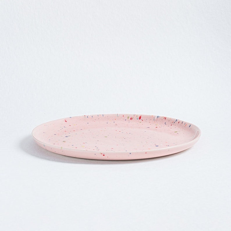 Kleiner Teller, Frühstücksteller Keramik Dessertteller New Party ø22cm in Weiß-Pink-Blau-Grün-Lila-Gelb Handgemacht aus Portugal Rosa