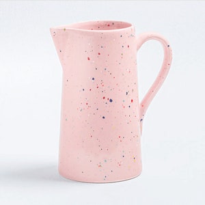 Kanne großer Keramik Krug Party Pitcher 1,7 Liter, Karaffe Höhe 28cm ø8cm für Saft, Wasser als Vase in Geschenkbox Handgemacht aus Portugal Rosa