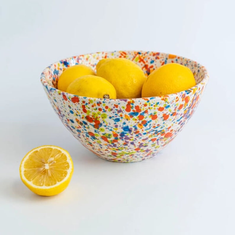 Schale große Salatschüssel Obstschale, Keramik Schüssel, in bunten Farben ø21cm 1,5 Liter Handgemacht in Spanien Bunt gepunktet