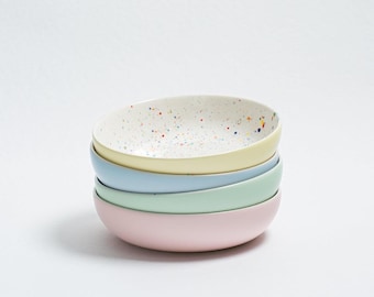 Pasta plates, 4x deep plates, colorful ceramic plates, soup plates, Party Breeze ø21cm, in pink, blue, green, yellow - ceramic from Portugal