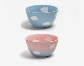 Keramikschüssel, Schale, Frühstück Bowl, Dessertschale, Blau-Pink mit Wolken Cloud ø15cm Höhe 8cm - handgemachte Keramik aus Portugal