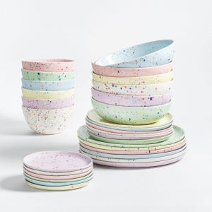 Geschirr Set 30-teilig Farben Mix -6x kleine Teller ø22cm, 6x Brotteller ø16cm, 6x große Teller ø27cm, 6x Müslischale ø15cm, 6x Pastateller