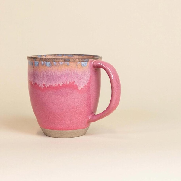 Large ceramic mug with handle "Por do Sol" Pink gradient 400ml - Teacup Ceramic Coffee Mug Handmade in Portugal