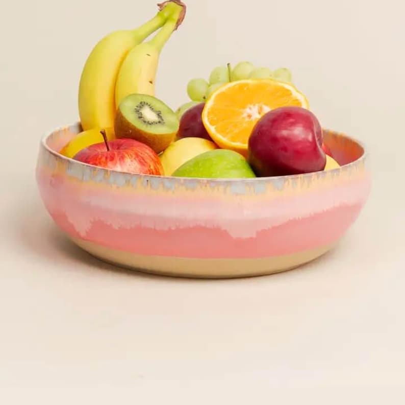 Salatschüssel große Salatschale Schüssel, Obstschale, Keramikschale in Rosa Pink Por do sol ø26cm Geschenk Keramik aus Portugal bild 3
