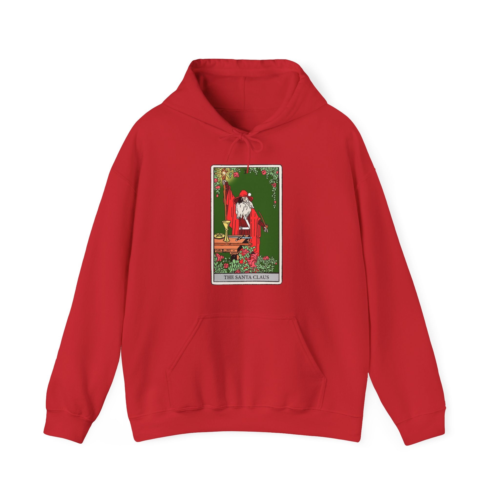 Santa Claus Printed Kangaroo Pocket Warm Lining Hoodie Drawstring Sweatshirt