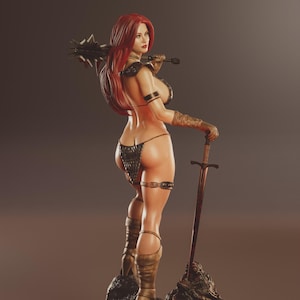 Red Sonja 11.8&quot; Statue | Fantasy Warrior Woman | She Devil Statue | Female Fighter Display for RPG, DnD & Comic Book Collectors