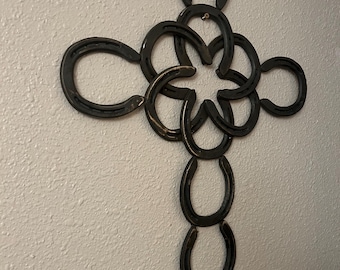 Handmade Horseshoe Cross – Rustic Welded Steel Farmhouse Wall Decor