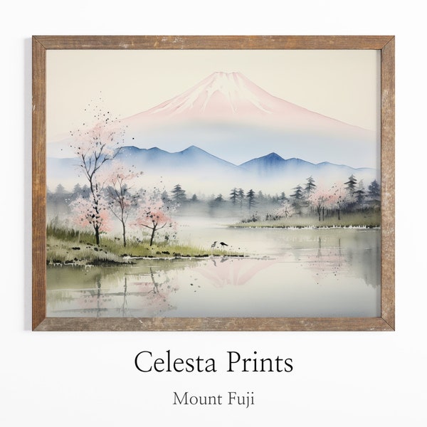 Mount Fuji Watercolor Art, Japanese Landscape Print, Iconic Decor, Downloadable Watercolor Art Printable