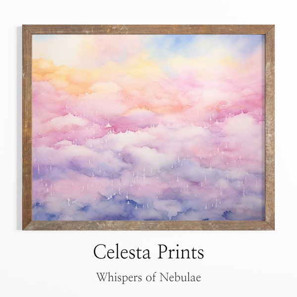 Whispers of Nebulae Watercolor Art, Cosmic Whispers Print, Surreal Decor, Downloadable Watercolor Art Printable