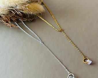 Crystal adjustable lariat Y necklace choker silver or gold customisable healing minimalistic simplistic