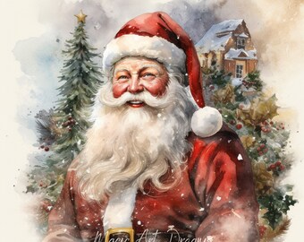 Christmas Santa Claus, Watercolor Clipart, Book Scrapping, 13 JPG, Commercial Use, Digital Download