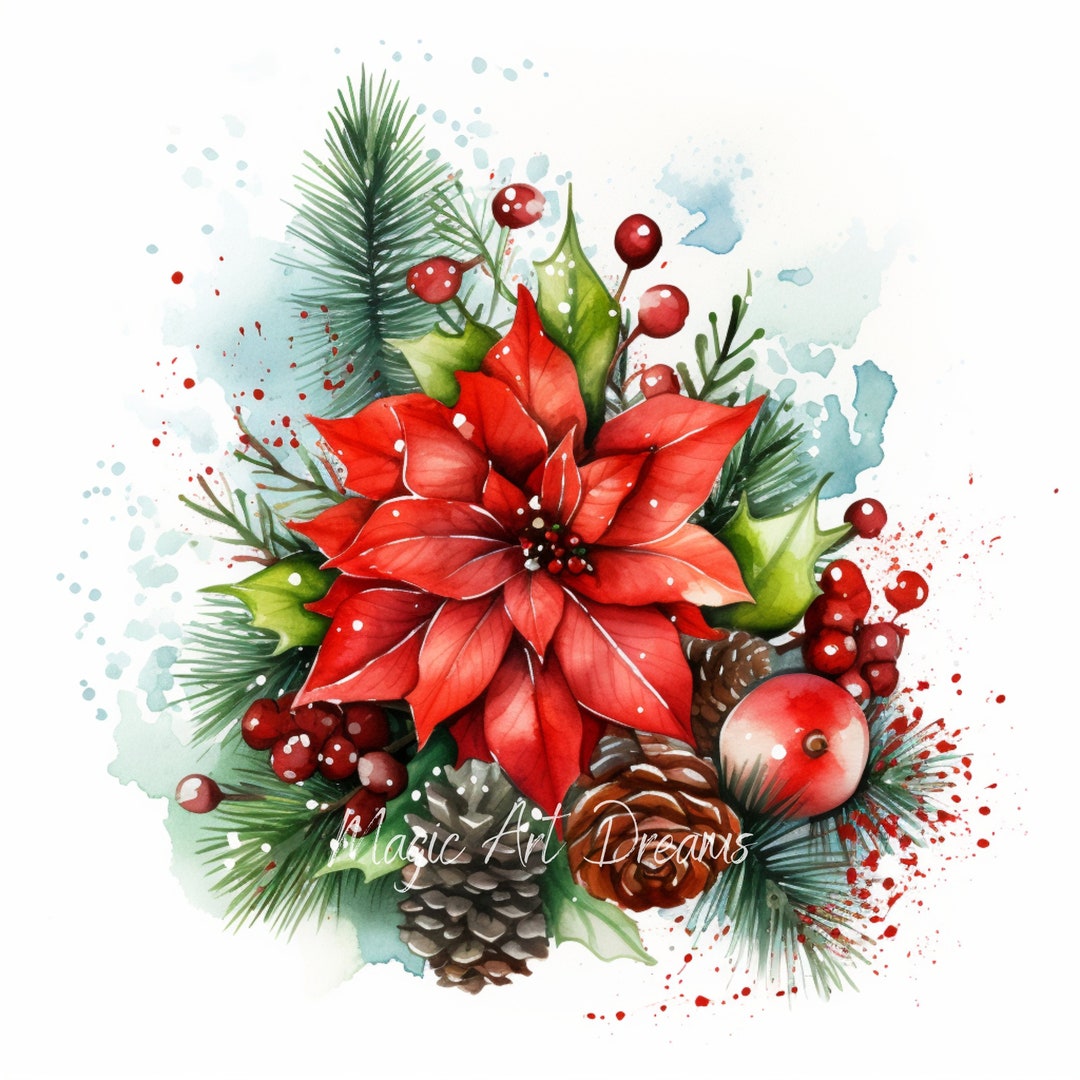 Watercolor Floral Christmas Flowers Clipart Winter Flowers Christmas Watercolor Floral Christmas Flowers Clipart Winter Flowers Christmas