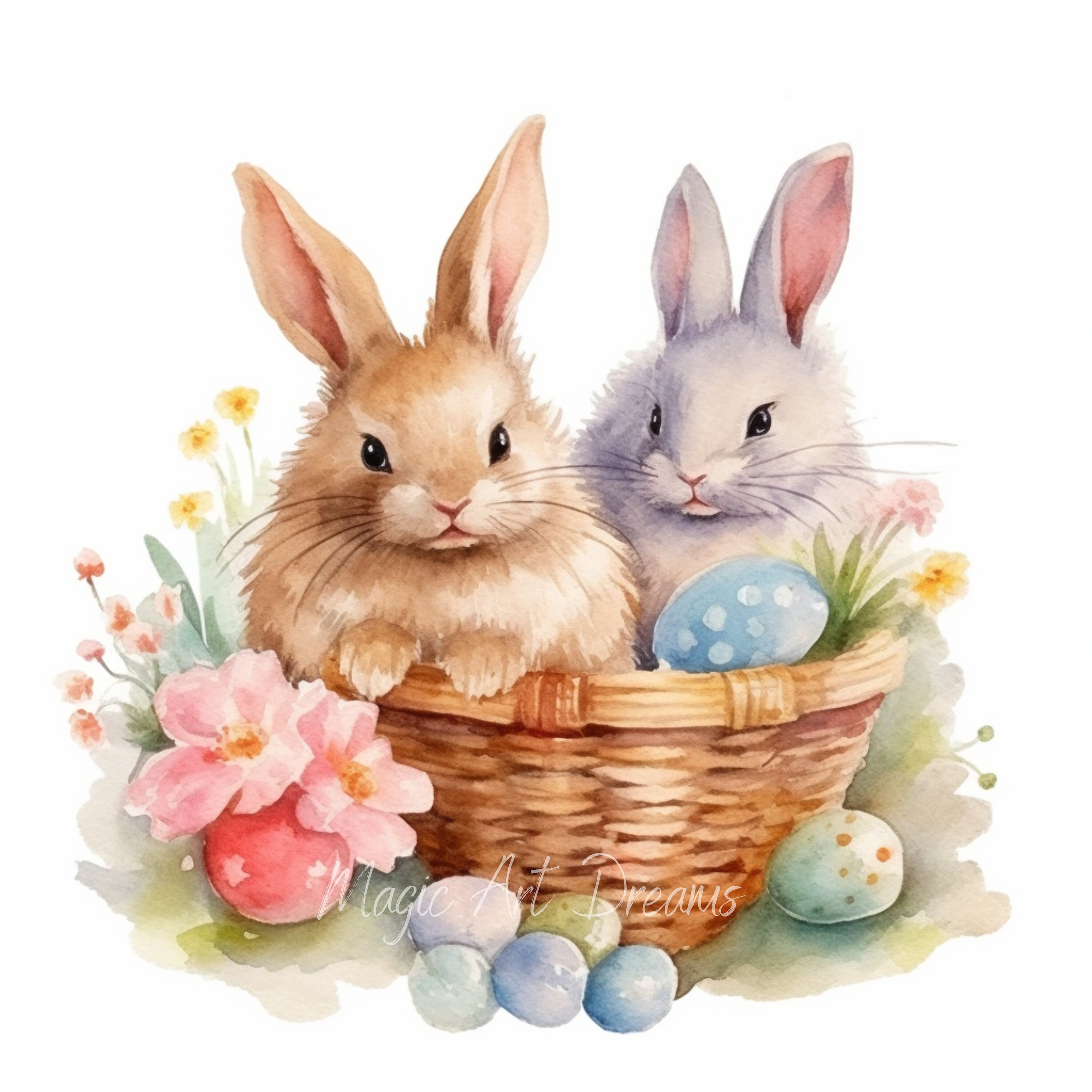 Spring Watercolour Rabbits Watercolour Easter Bunnies Clipart, 24 Jpgs, Spring Rabbits ...