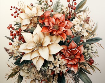 Christmas Bouquets Clipart 10 JPGs, Merry Christmas, Digital Download, Card Making, Digital Paper Craft