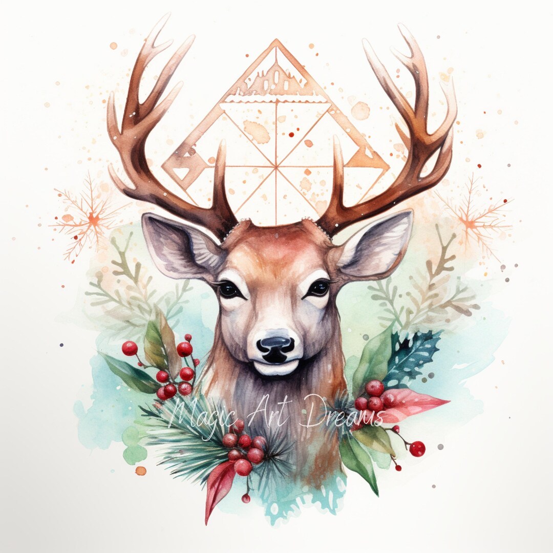 Watercolour Christmas Deer Clipart 8 High Quality JPG, Card Making ...