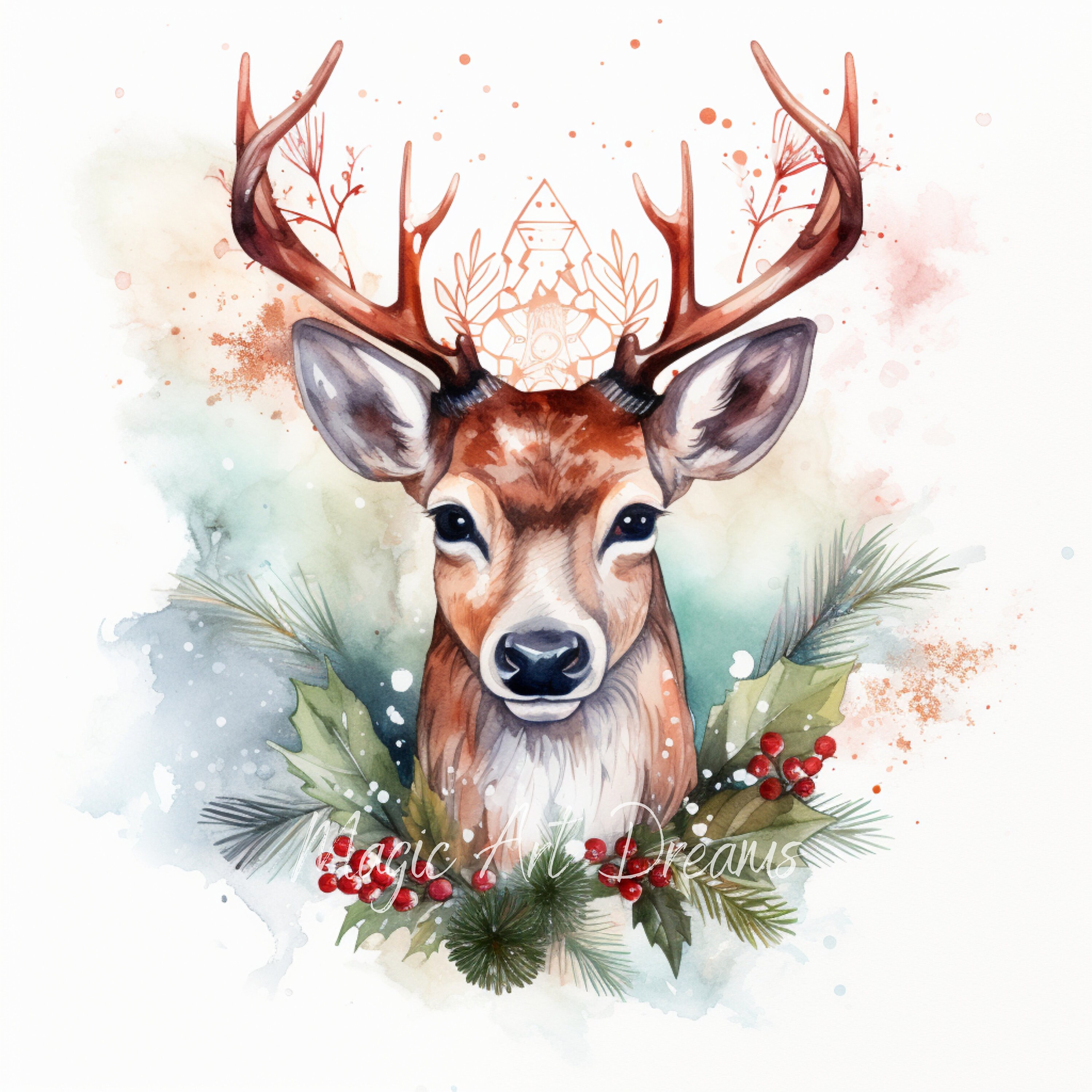 Watercolor Deer Clipart 10 High Quality JPG Merry Christmas - Etsy