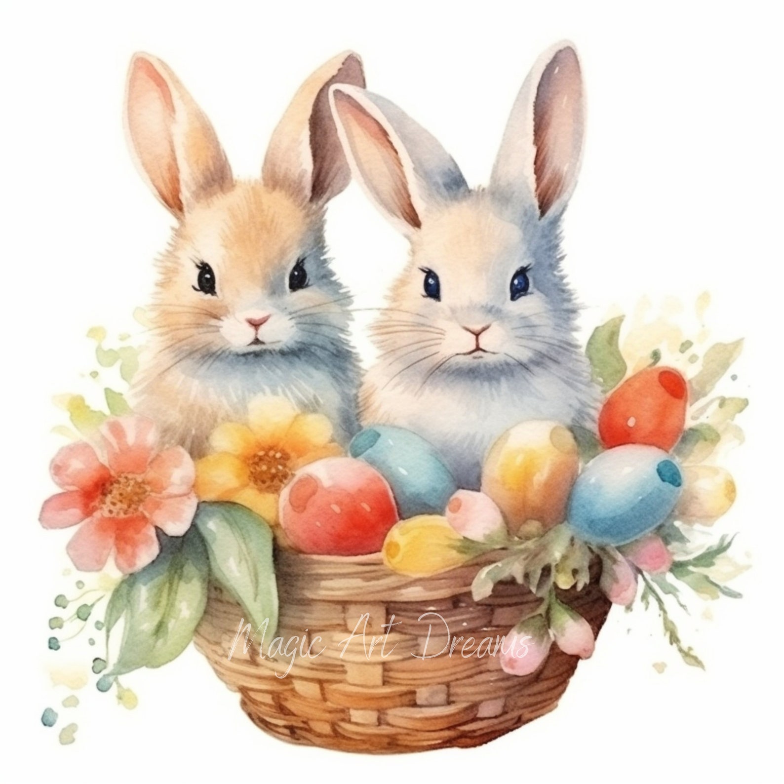 Watercolour Easter Bunnies Clipart, 24 Jpgs, Spring Rabbits ...