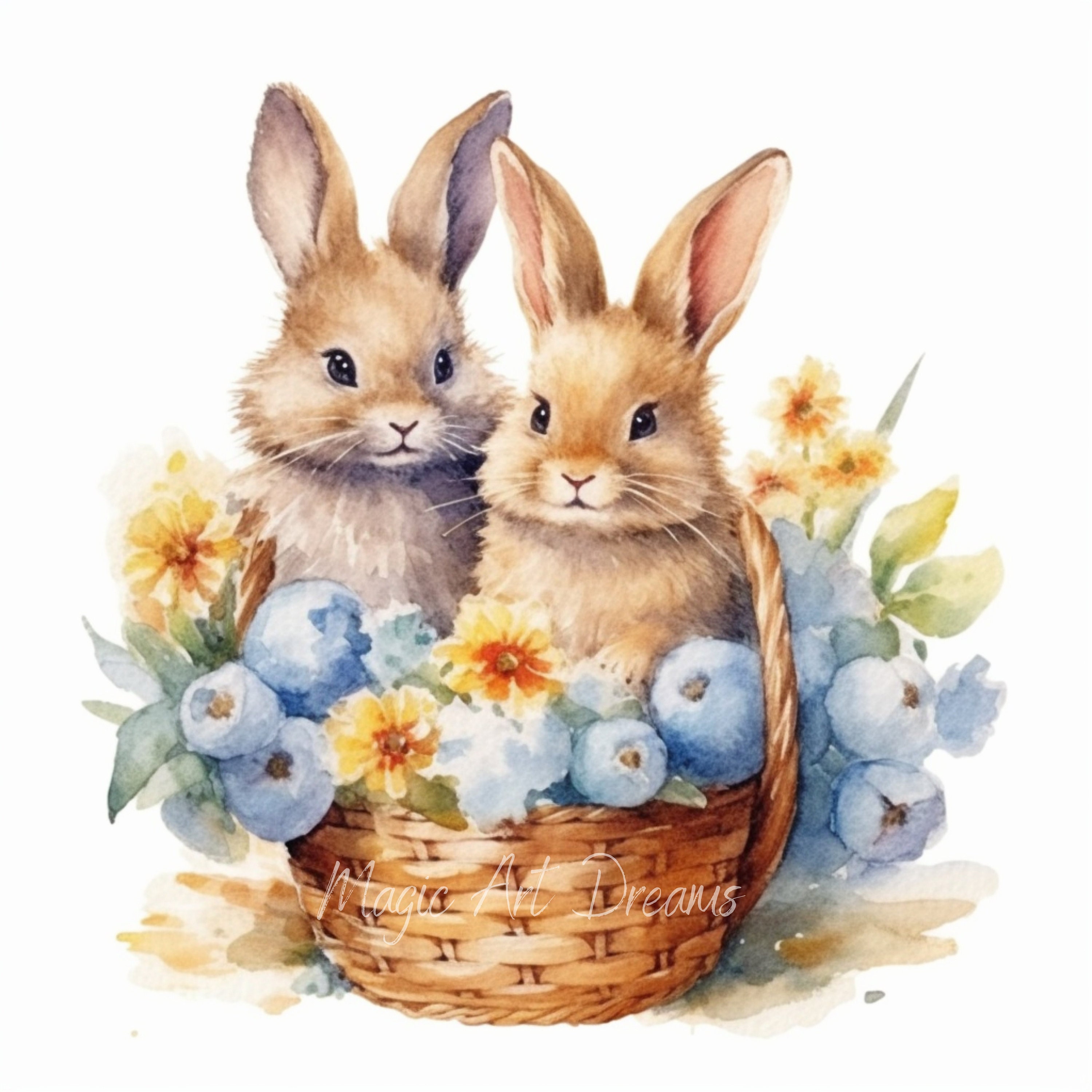 Spring Watercolour Rabbits Watercolour Easter Bunnies Clipart, 24 Jpgs, Spring Rabbits ...