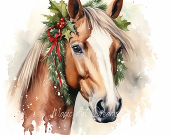 Christmas Horses Clipart Digital Download 17 JPGs de alta qualidade, uso comercial, confecção de cartões, artesanato em papel, artesanato digital, animais poderosos