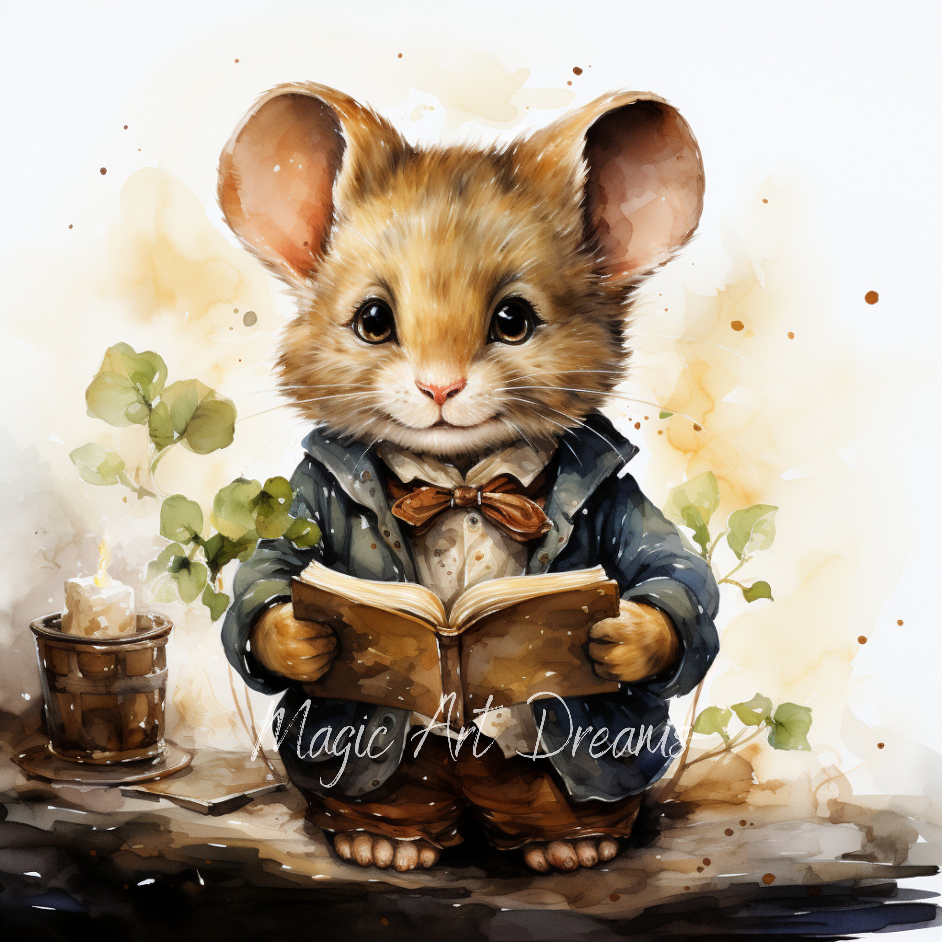 Mouse Books Watercolor Christmas Mouse Reading Book Clipart 15 High Quality Jpgs ...