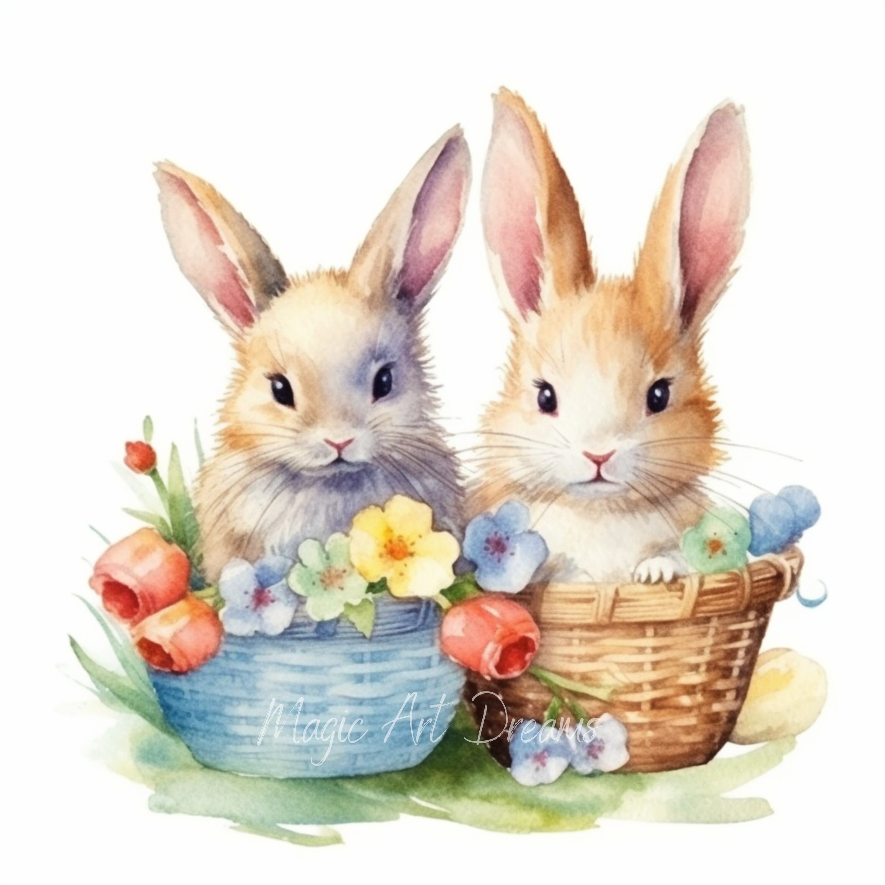 Spring Watercolour Rabbits Watercolour Easter Bunnies Clipart, 24 Jpgs, Spring Rabbits ...