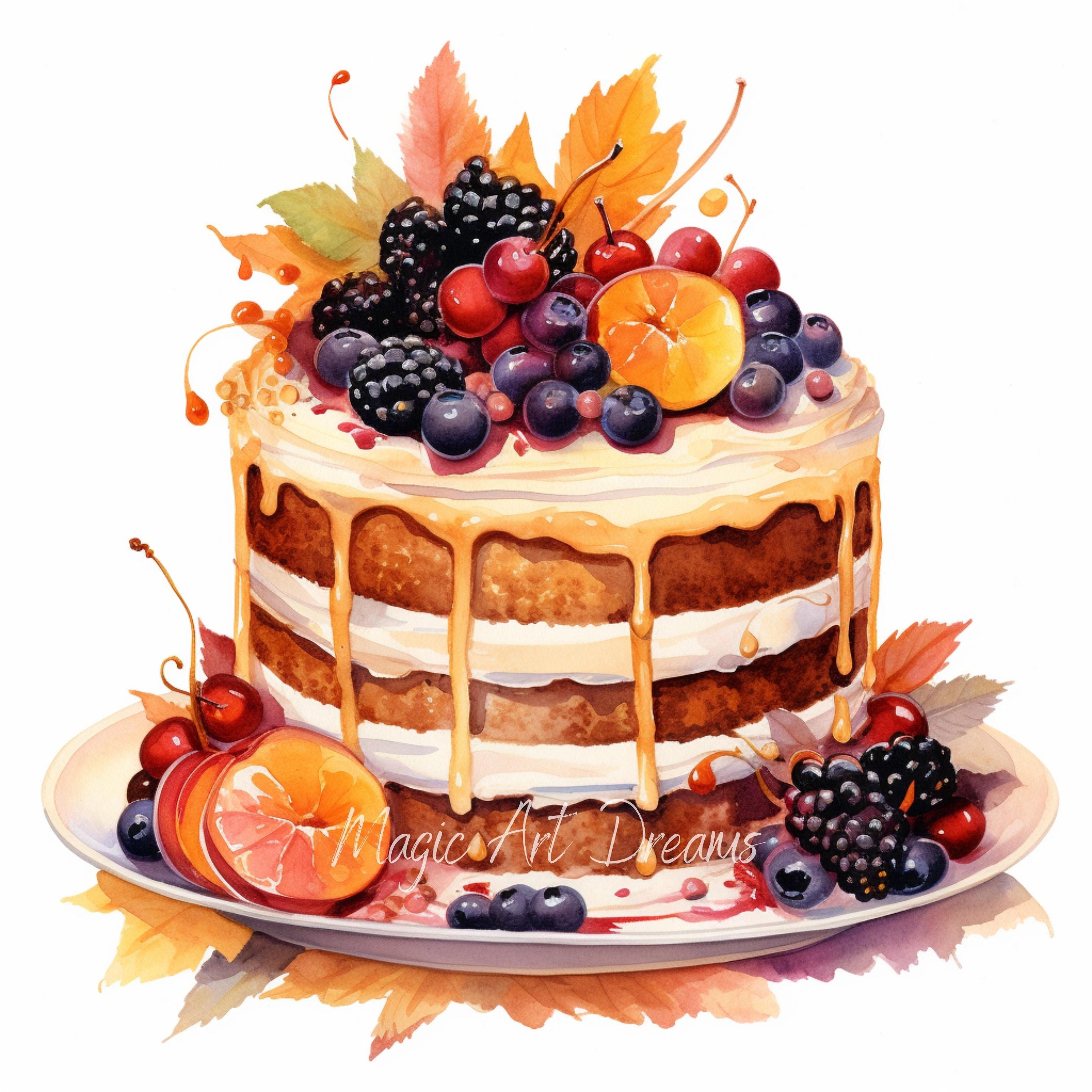 Fall Baking Graphics Fall Baking Clipart 13 High Quality Jpgs Watercolor Cake Clipart ...