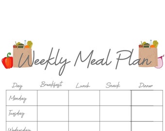 Weekly meal plan sheet | breakfast lunch dinner planner| daily planner
