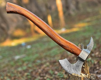Handmade Damascus Outdoor Axe: Rosewood Handle, Camping Gift