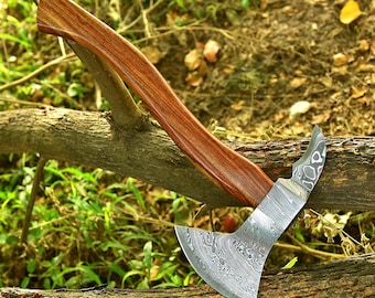 Handmade Damascus Outdoor Axe: Rosewood Handle, Camping Gift