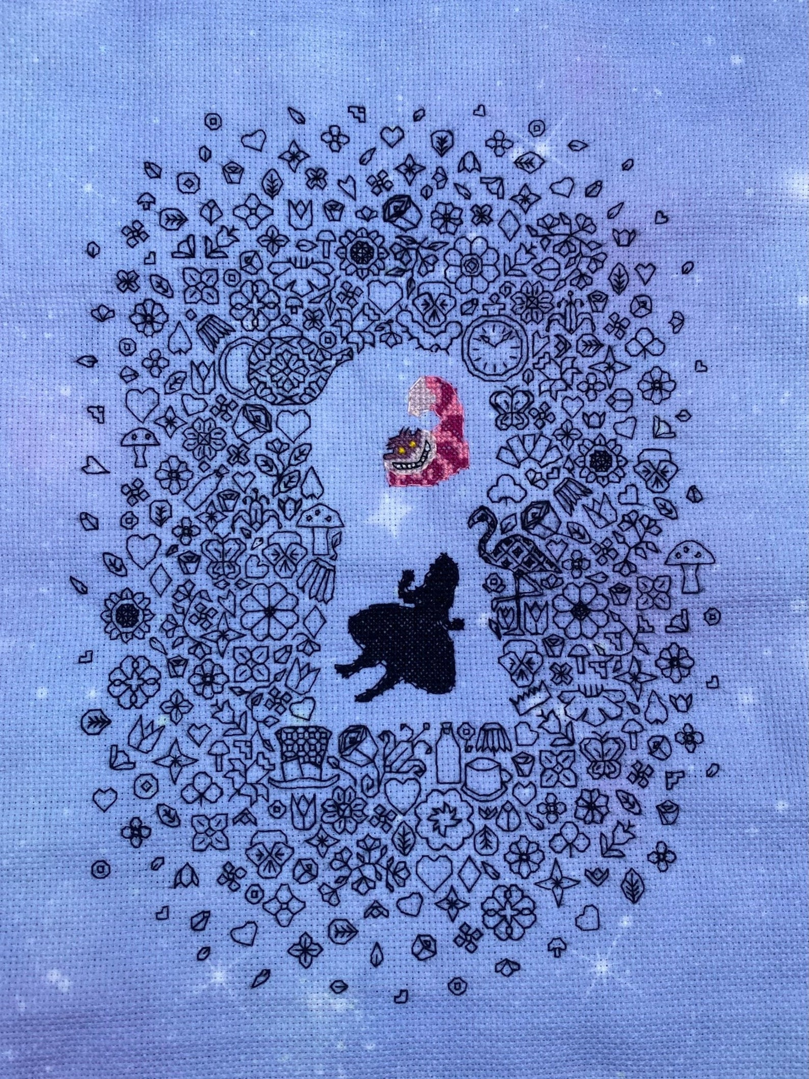 Alice in Wonderland Blackwork Designed by Against The Stitch