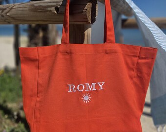 XXL tote bag embroidered with name | Terracotta