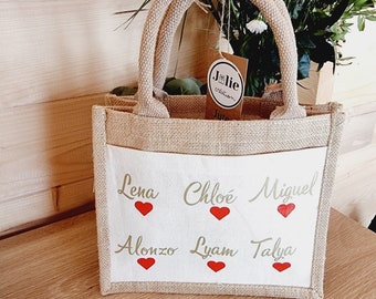 Burlap shopping bag First name heart / mom gifts/Mother's Day gifts/evf/woman/child's first name