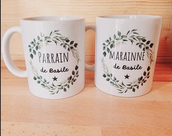 Mug personnalisé pour Marraine/mug personnalisé parrain/tasse pour marraine/cadeau parrain marraine/cadeau personnalisé baptême/baptême