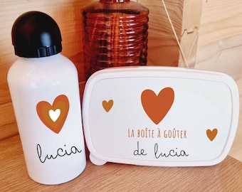 l Kit lancheira e garrafa de água personalizada - Coração