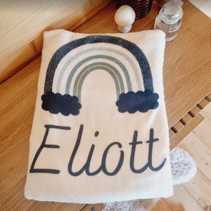 Personalizowany kocyk dla chłopca - niebieska tęcza - personalizowany kocyk dla dziecka - personalizowane prezenty na urodziny