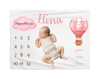 Pink Hot Air Balloon Baby Milestone Blanket