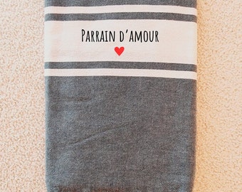 Serviette plage Fouta personnalisé Parrain d'amour - Cadeaux parrain tonton