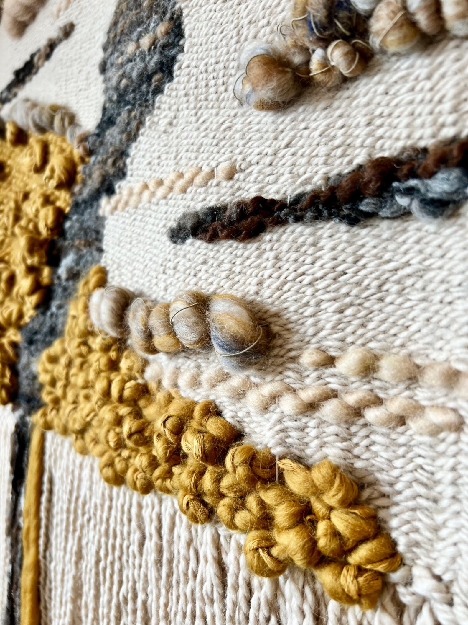 View of MADE TO ORDER Piece. Woven Earth Toned Wall Hanging, Fiber Art Textured ...