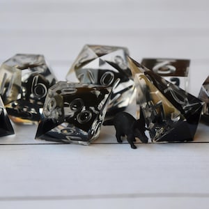 Prehistoric Shadows 7 Piece Handmade Dice Set RAW Sharp Edge Resin DnD dice B GRADE