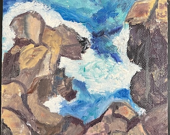 メイン州の崖の上から見たキャンバスの油絵オリジナル油絵