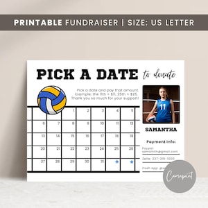 Volleyball Fundraiser Template, Fill My Volleyball Calendar Fundraiser Editable Template, Editable Canva Template, Pick a Date to Donate