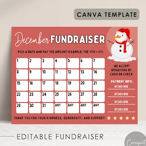 Raccolta fondi con calendario per raccolta fondi di Natale, raccolta fondi di squadra, dicembre: scegli una data per donare, raccolta fondi con calendario di Natale stampabile in PDF