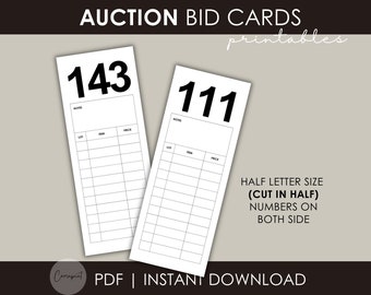 Auction Bid Card Printable Bid Cards with Notes, Numbered Card, Fundraising Numbers, Auction Printable, Bidding Form, School Auction Charity