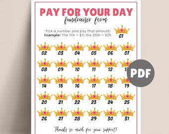 Pageant Fundraiser for Pageant Fundraising Form, Calendar Fundraiser, Pick a Date to Donate, Pay for Your Date, Help Me Bring Home the Crown