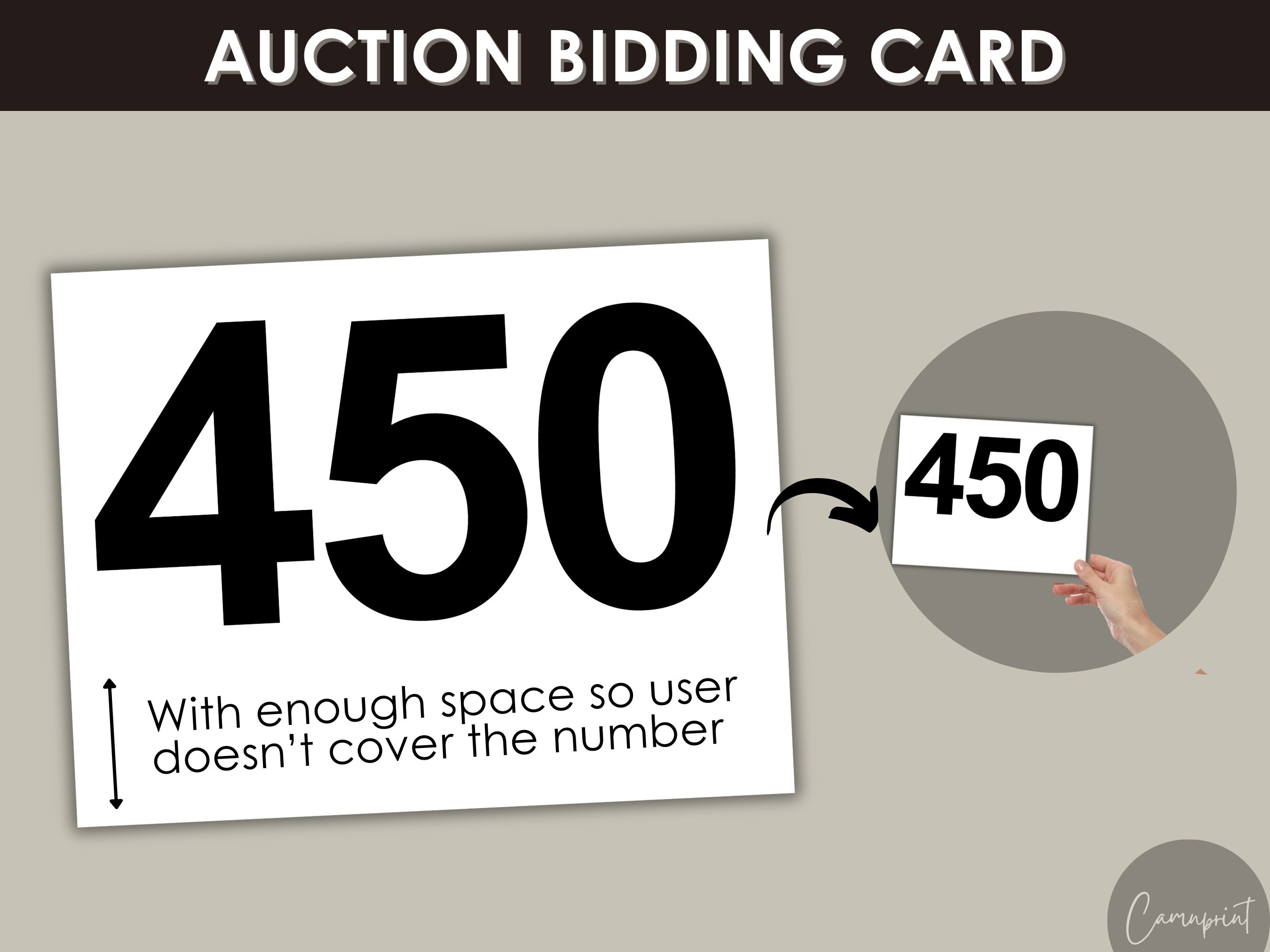 Auction Bid Card Printable for Non-profit School Auction Charity ...
