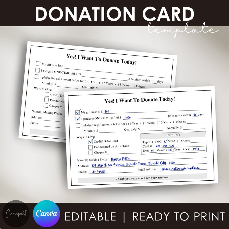 Pledge Cards Samples Pledge Card Templates - Etsy