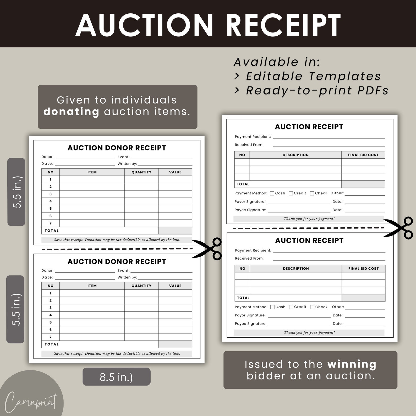 Editable Auction Bundle Item Description Sheet, Auction Bid Sheet ...