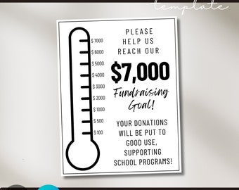 Fundraising Thermometer for Nonprofit Fundraiser Tracker, Fundraising Goal Thermometer Editable Fundraiser Template, Digital Download, PDF